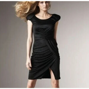 Black Halo Black Faux Wrap Bodycon Dress Cap Sleeves, Small